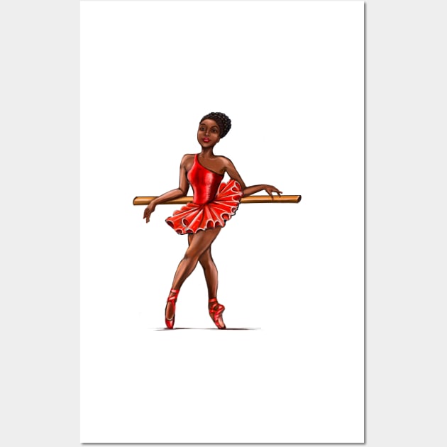 Ballet in red pointe shoes - ballerina at rest - ballerina taking a break  in red tutu and red shoes  - brown skin ballerina Wall Art by Artonmytee